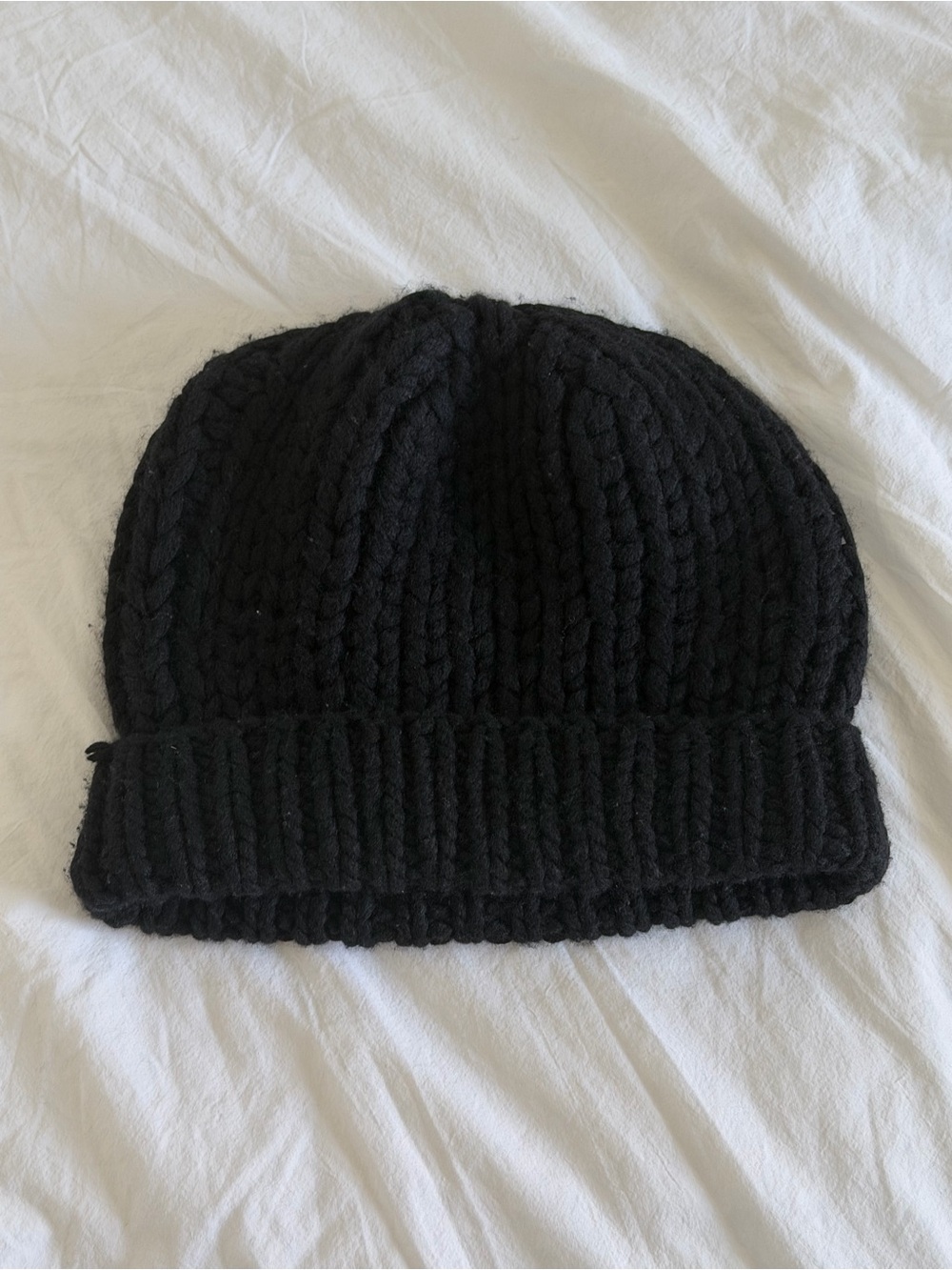 The Row Ayfer Black Knit Beanie Hat - Classic Winter Accessory Rare Size XL